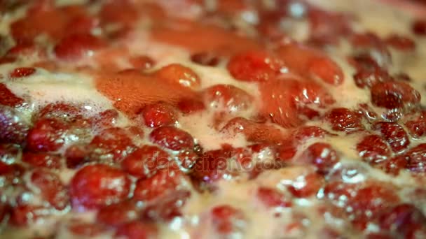 Matlagning läckra jordgubbssylt — Stockvideo
