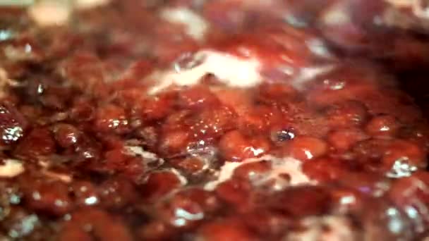 Főzés ízletes strawberry jam — Stock videók
