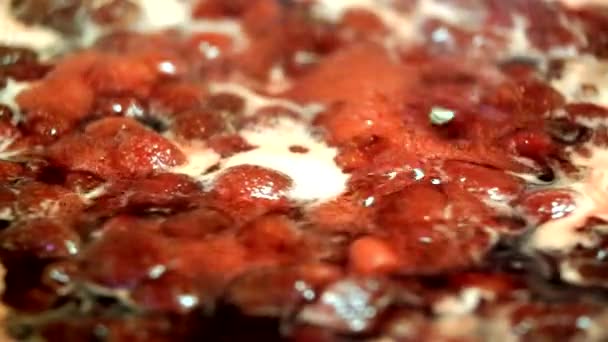 Приготування смачного полуничного варення — стокове відео