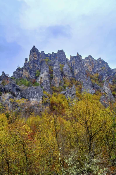 Пейзаж в горах с красочным осенним лесом — стоковое фото