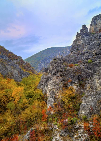 Пейзаж в горах з барвистим осіннім лісом — стокове фото