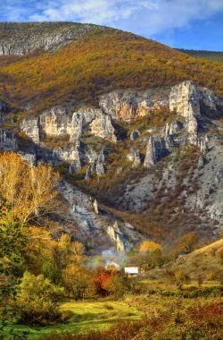 Renkli sonbahar orman ile dağ manzara