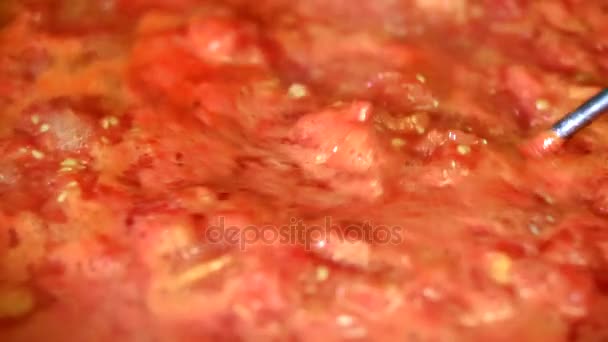 Cocinar deliciosa salsa de tomate — Vídeos de Stock