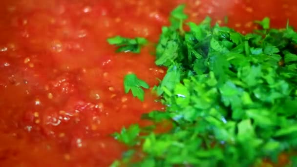 Cocinar Delicioso Primer Plano Salsa Tomate — Vídeo de stock