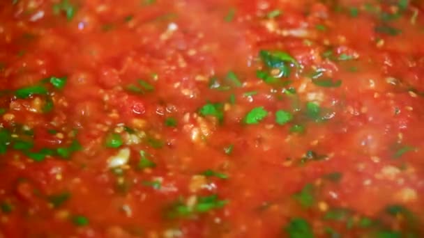 Cottura Deliziosa Salsa Pomodoro Primo Piano — Video Stock