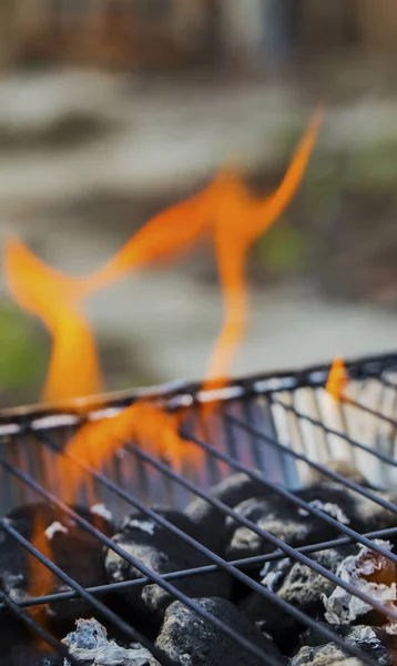 Llamas Ardientes Sobre Barbacoa Primer Plano — Foto de Stock