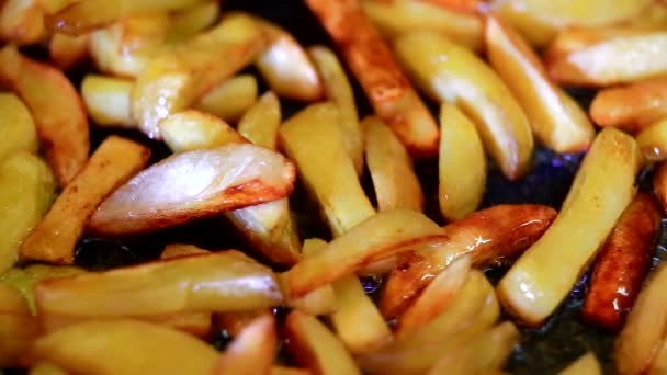 Cuisson Délicieuses Pommes Terre Frites Gros Plan — Video