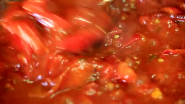 料理の新鮮な野菜 トマトと唐辛子のクローズ アップ — ストック動画