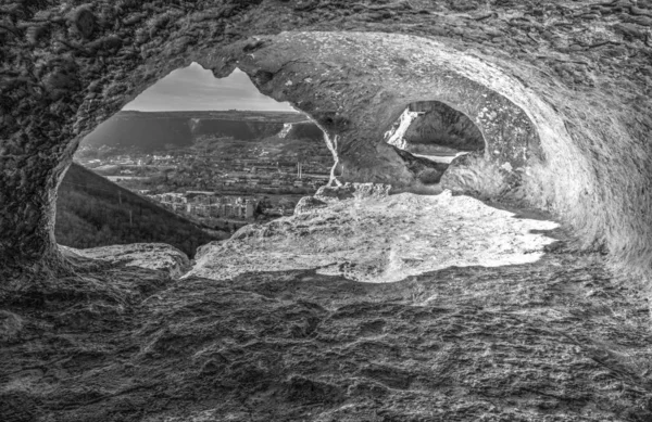 Hermosa Vista Desde Interior Cueva Blanco Negro —  Fotos de Stock