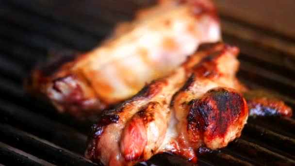 Grillen Vers Vlees Barbecue Close Uitzicht — Stockvideo