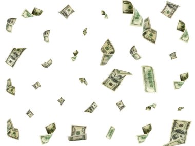 100 dolarlık banknot. Düşen para izole arka plan. Amerikan nakit.