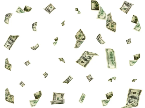 Hundred dollar bill. Falling money isolated background. American cash. — Stock Photo, Image