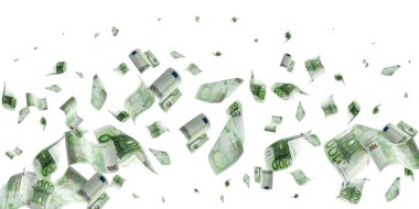 Avro banknotunun izole edilmesi sayılıyor. Beyaz arkaplanda para nakit dokusu.