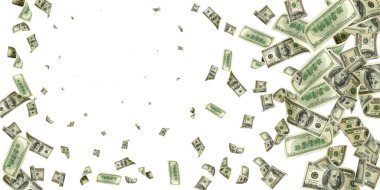 100 dolarlık banknot. Düşen para izole arka plan. Amerikan nakit.