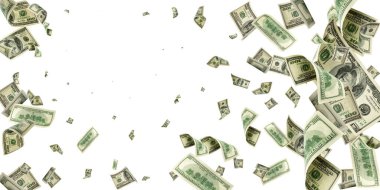 100 dolarlık banknot. Düşen para izole arka plan. Amerikan nakit.