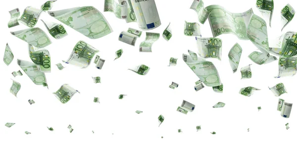Bankovky european cash. Padající peníze na bílém izolovaném pozadí. — Stock fotografie