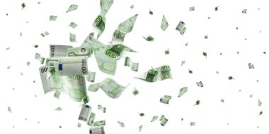 Avro banknotunun izole edilmesi sayılıyor. Beyaz arkaplanda para nakit dokusu.