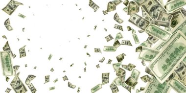 Amerikan doları. Amerikan parası, düşen nakit. Uçan yüz dolar izole.