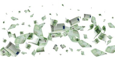 Avro para geçmişi. Banknote beyaz arkaplanda izole edilmiş dokulara düşüyor.