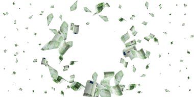 Avro banknotunun izole edilmesi sayılıyor. Beyaz arkaplanda para nakit dokusu.