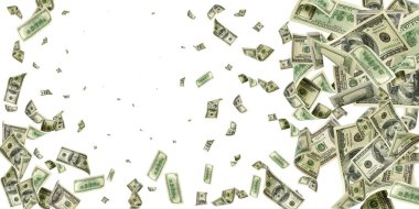100 dolarlık banknot. Düşen para izole arka plan. Amerikan nakit.