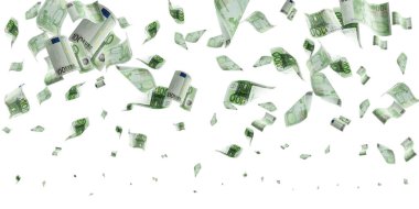 Avro banknotunun izole edilmesi sayılıyor. Beyaz arkaplanda para nakit dokusu.