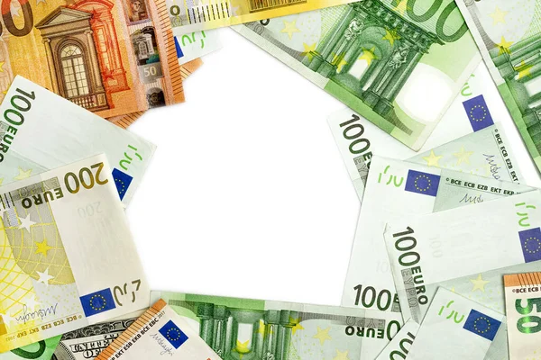 Bankbiljet Europees geld. Vallen geld op whote geïsoleerde backgrou — Stockfoto