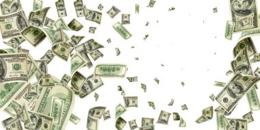 100 dolarlık banknot. Düşen para izole arka plan. Amerikan nakit.
