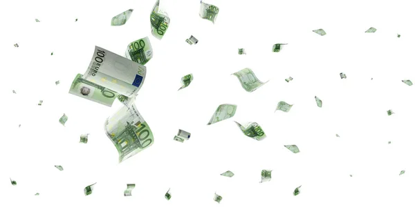 Euro money falling cash. European banknotes isolated on white background. — Stockfoto