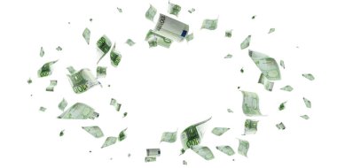 Avro banknotunun izole edilmesi sayılıyor. Beyaz arkaplanda para nakit dokusu.