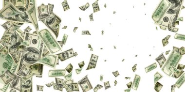 100 dolarlık banknot. Düşen para izole arka plan. Amerikan nakit.
