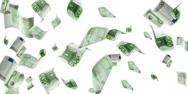 Euro peníze pozadí. Bankovky padající izolované textury na bílém pozadí. — Stock fotografie