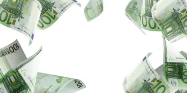 Avro banknotunun izole edilmesi sayılıyor. Beyaz arkaplanda para nakit dokusu.