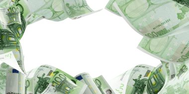Avro para geçmişi. Banknote beyaz arkaplanda izole edilmiş dokulara düşüyor.
