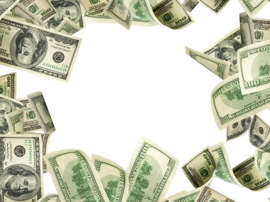 Amerikan doları. Amerikan parası, düşen nakit. Uçan yüz dolar izole.