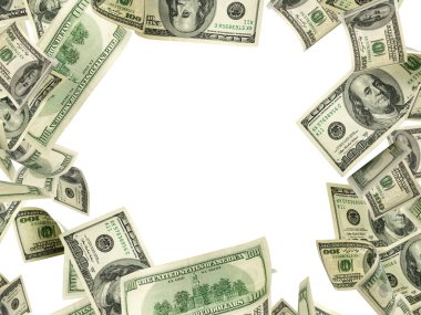 100 dolarlık banknot. Düşen para izole arka plan. Amerikan nakit.