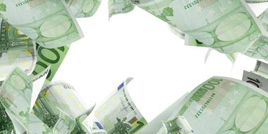 Avro sikkesi düşüyor. Beyaz izolasyon geçmişi üzerine Avrupa parası.