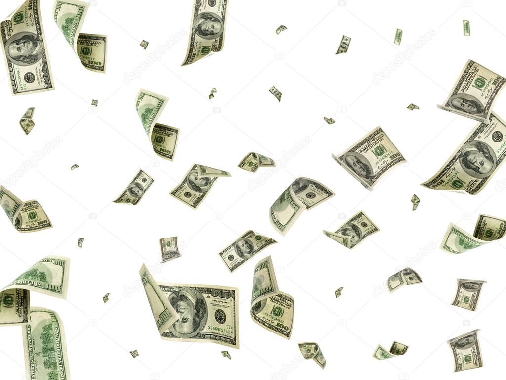 Money background. Hundred dollars of America. Usd cash money falling.
