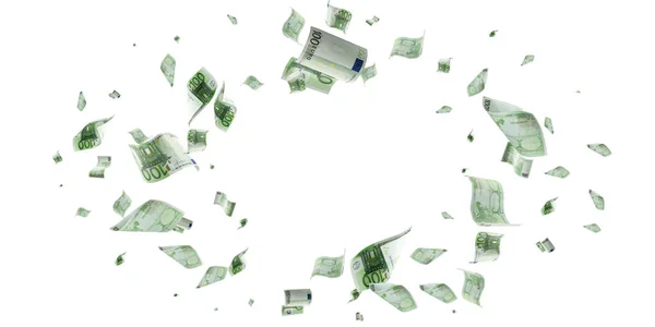 Contando los billetes en euros que caen aislados. Dinero efectivo textura sobre fondo blanco . —  Fotos de Stock