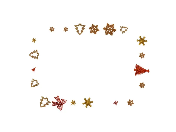 New years eve celebration. Xmas pattern isolated on white background. Gold Christmas decorations.Holiday festive celebration concept. — Stock Photo, Image