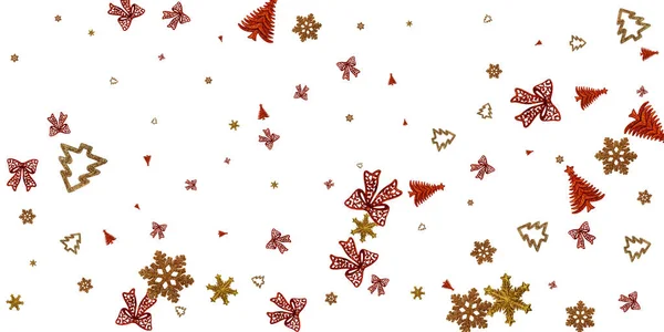 Motivo di Natale Rosso. Modello celebrazione di Natale isolato su sfondo bianco. Decorazione d'oro di anno nuovo. Design piatto lay. Copia spazio — Foto Stock