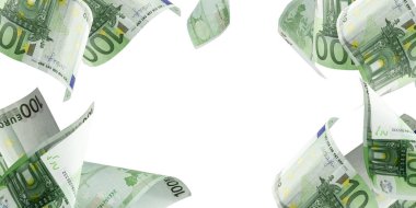 Avro banknotunun izole edilmesi sayılıyor. Beyaz arkaplanda para nakit dokusu.