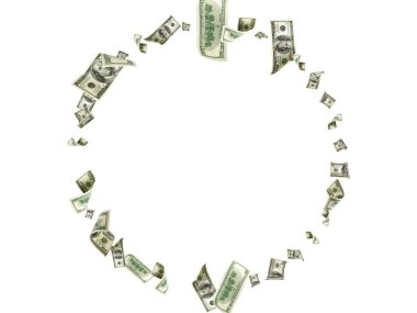 100 dolarlık banknot. Düşen para izole arka plan. Amerikan nakit.