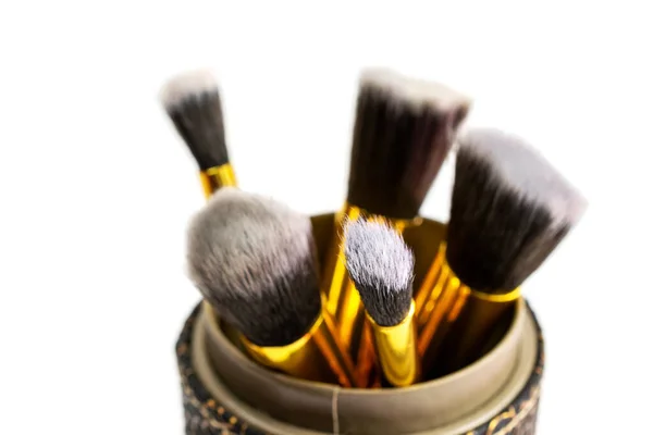 Cosmetics set. Cosmetic powder brushes isolated on white backgro