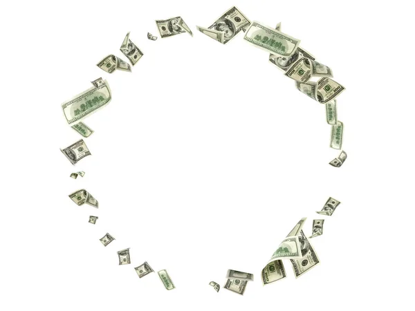 Dolar amerykański. Amerykańskich pieniędzy, spada gotówką. Pływające setki dolarów na białym tle. — Zdjęcie stockowe