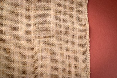 Keten desenli. Doğal organik kahverengi tuval. Bej işlemeli arka plan. Keten Malzeme Arkaplanı