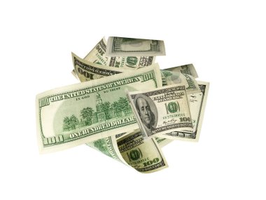 100 dolarlık banknot. Düşen para izole arka plan. Amerikan nakit.