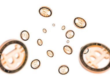 Bitcoin Cash. Altın Düşen Kripto para birimi. Bozuk paralar beyazın üstüne düşüyor. Litecoin, Ethereum Kripto para birimi arkaplanı