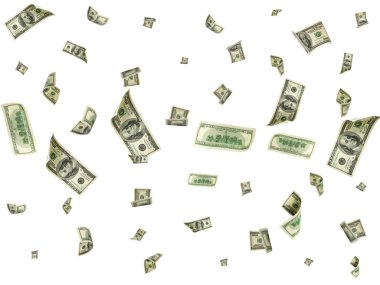 100 dolarlık banknot. Düşen para izole arka plan. Amerikan nakit.