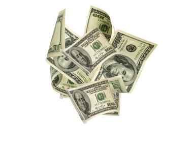 Para yığını. Amerika'nın 100 doları. Düşen para izole, bize fatura.